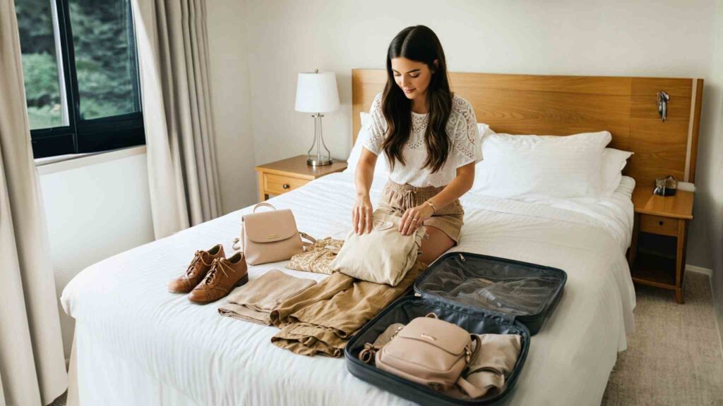 Travel capsule wardrobe with one stylish, versatile dress