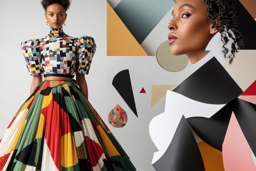 Geometric fashion design with symbolic circles and squares