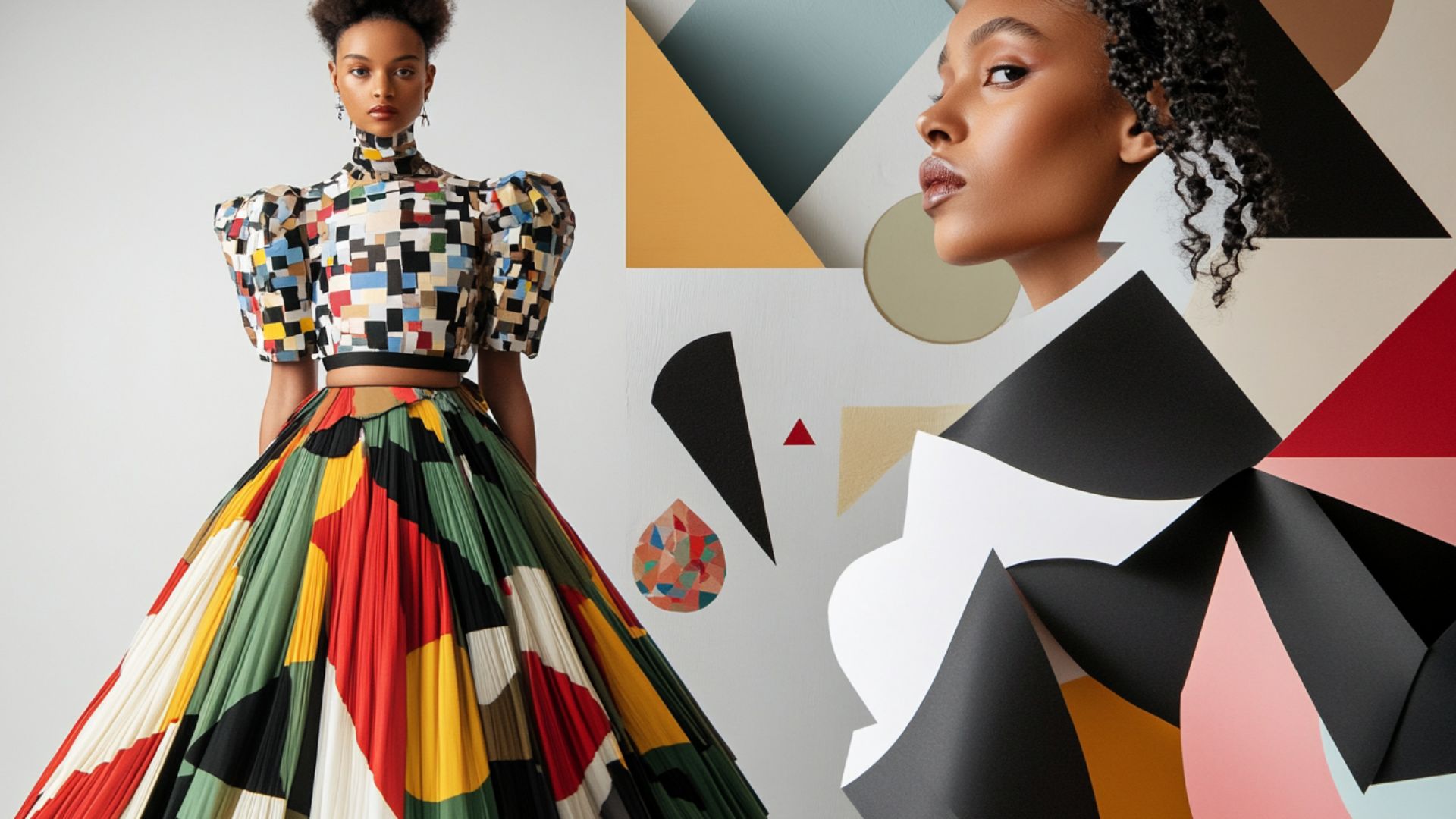 Geometric fashion design with symbolic circles and squares