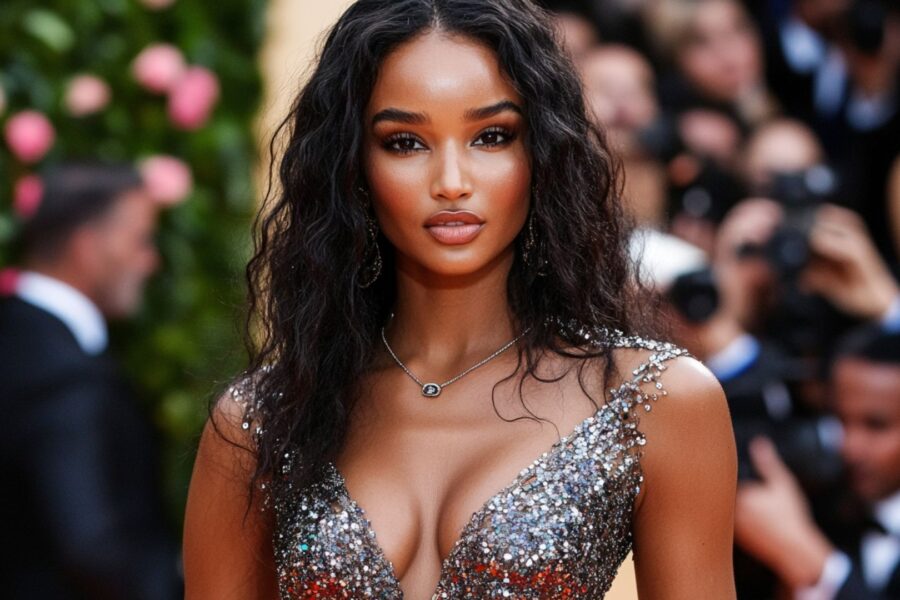 Celebrity beaded dress fashion trends 2025