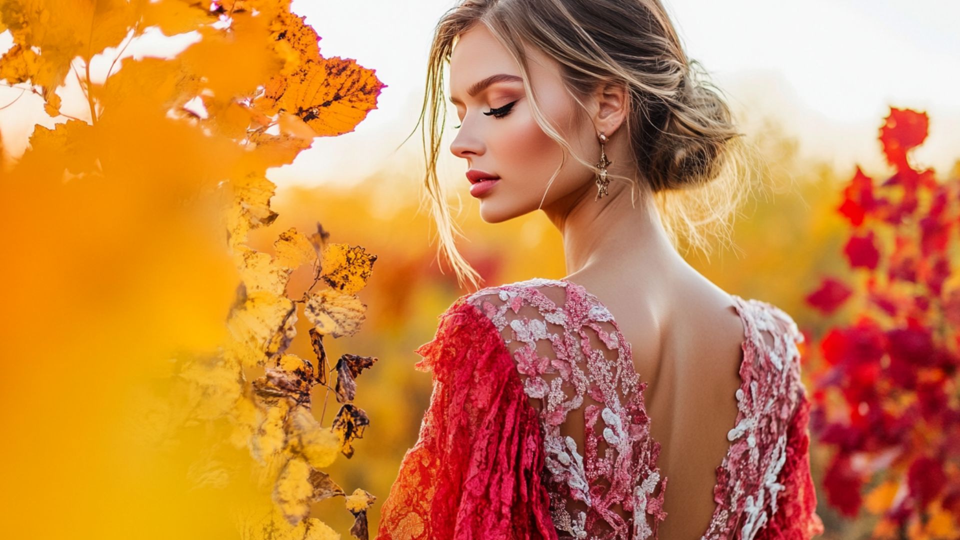 Elegant fall wedding guest outfit in seasonal colors