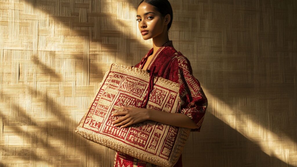 Luxury pyramid bag design inspired by geometric and cultural meanings