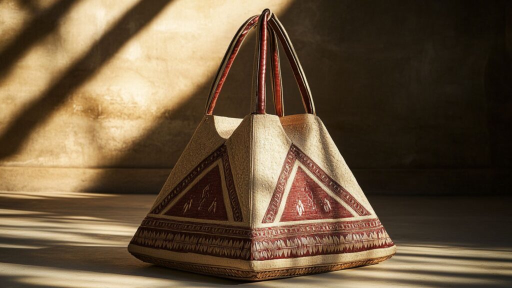 Modern pyramid bag blending ancient symbols with contemporary fashion