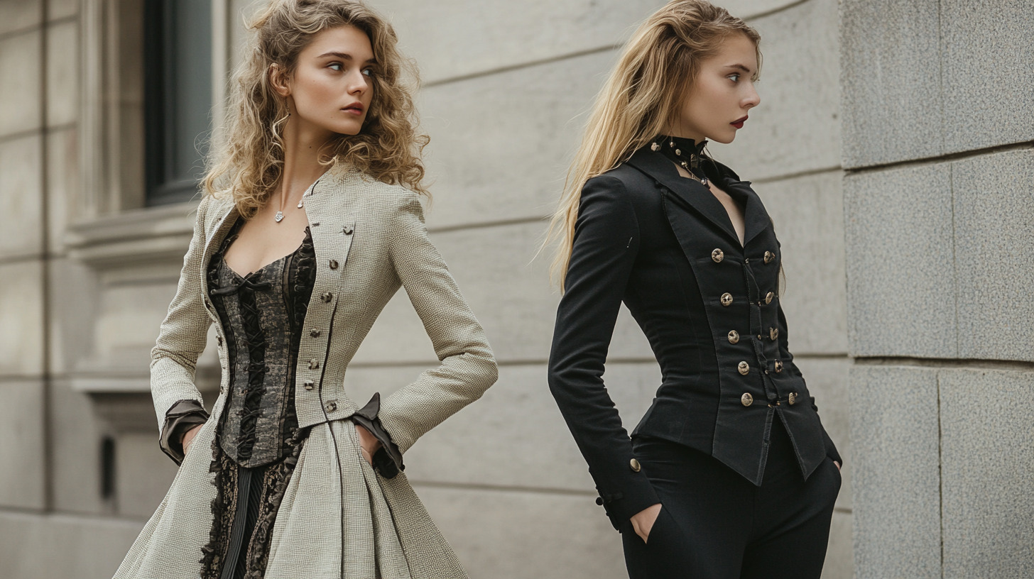 Corset top styled with tailored jacket showcasing 2025 fashion trends