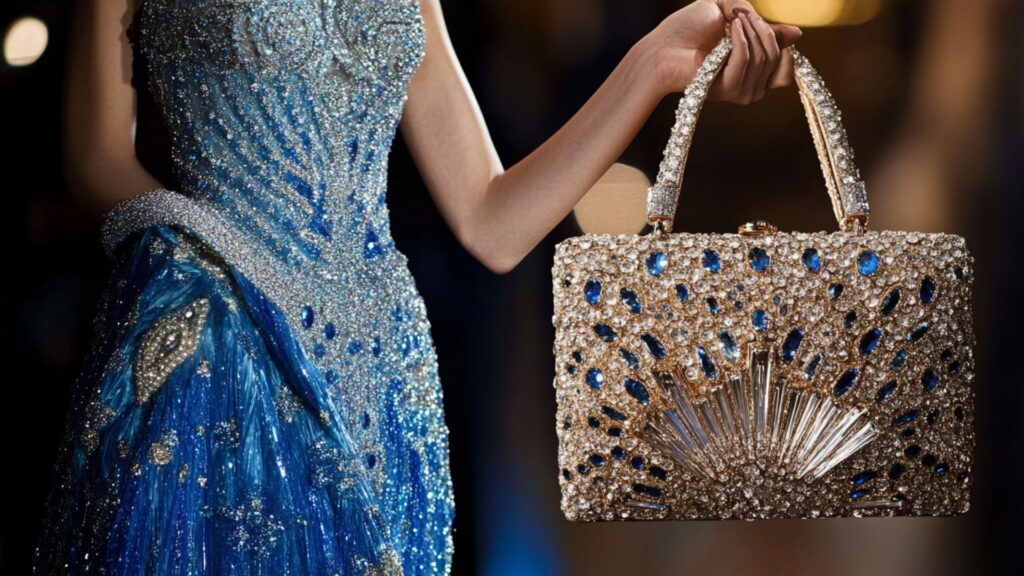 Luxury handbag styled with formal evening outfit