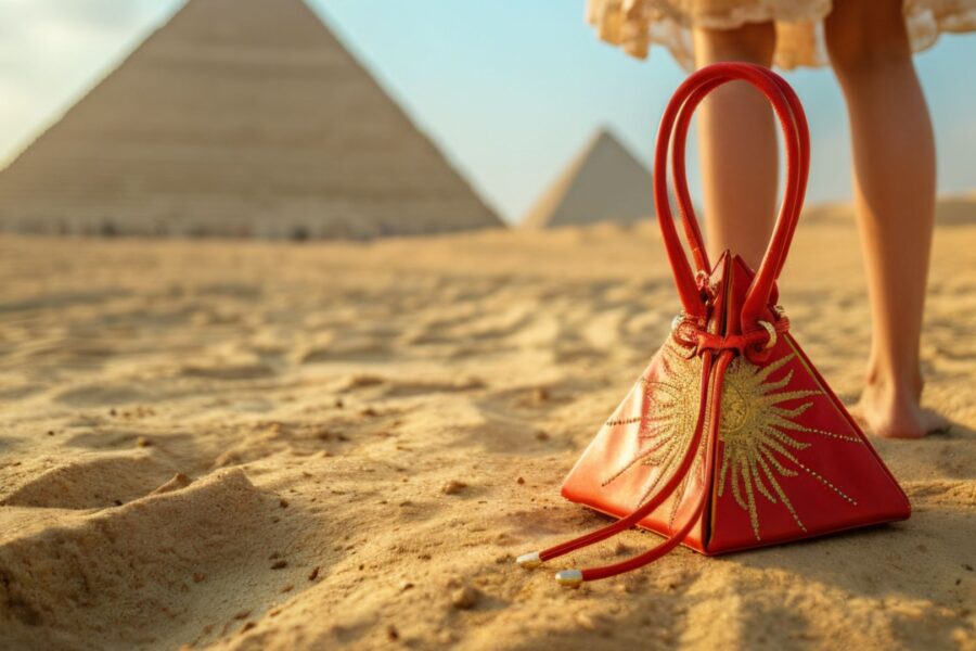Luxury pyramid bag inspired by ancient fashion symbolism