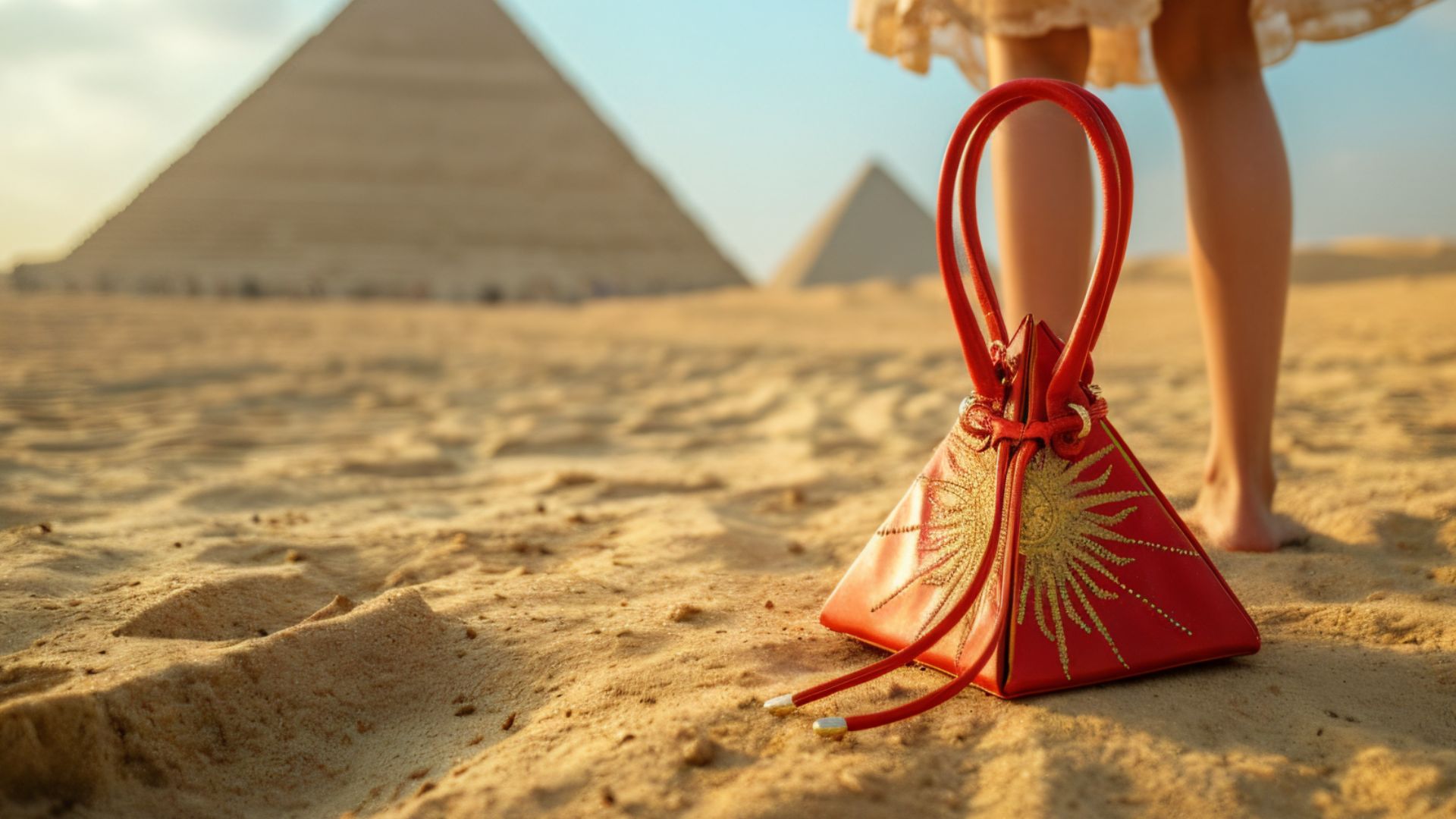 Luxury pyramid bag inspired by ancient fashion symbolism