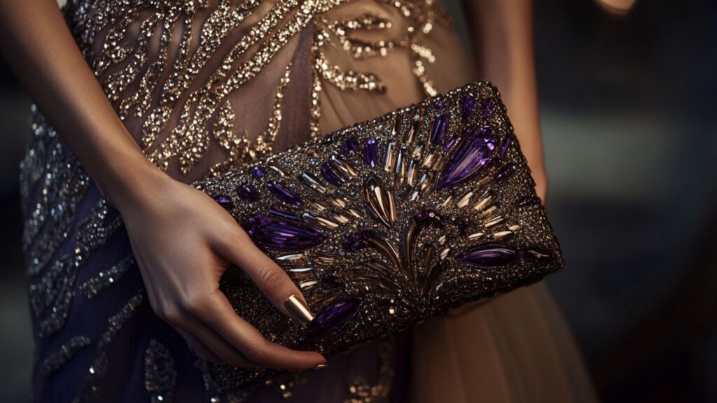 Luxury clutch bag styled for red carpet fashion