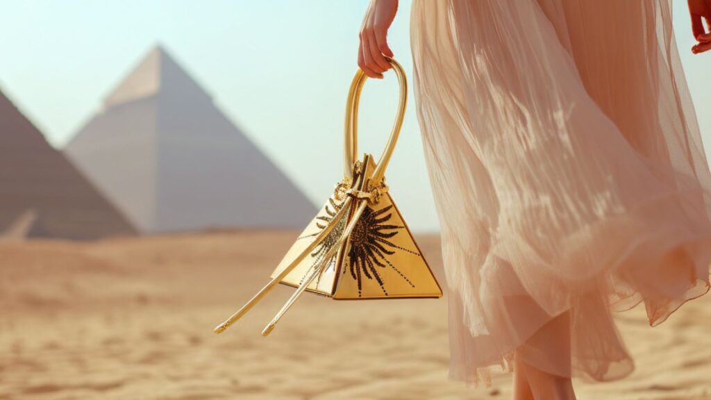 Designer handbag with geometric pyramid bag structure